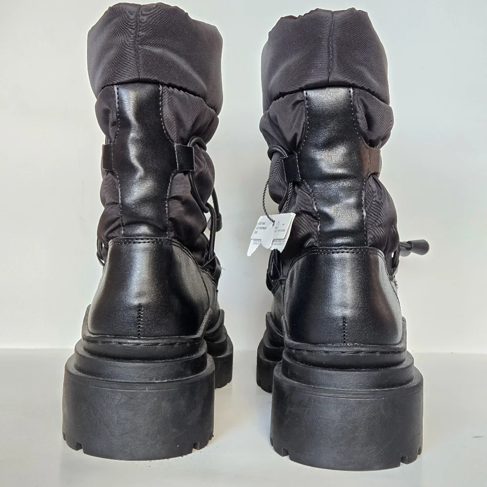 MNG by Mango women black leather canvas waterproof combat boots US 38 - Picture 3 of 7